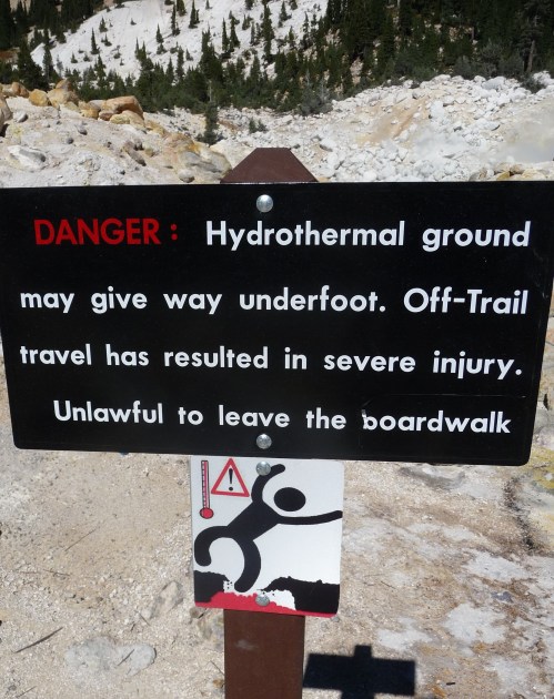 Bumpass Hell Warning Sign